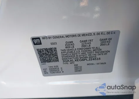 2023 GMC Terrain Awd Denali z USA, uszkodzony, nr VIN 3GKALXEG6PL224515